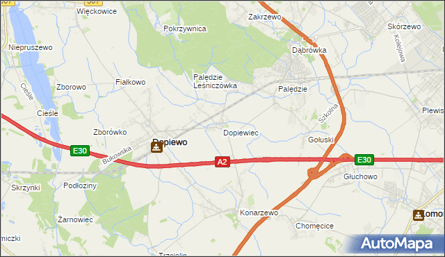 mapa Dopiewiec, Dopiewiec na mapie Targeo