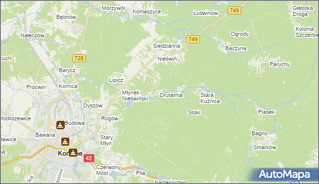 mapa Drutarnia gmina Końskie, Drutarnia gmina Końskie na mapie Targeo