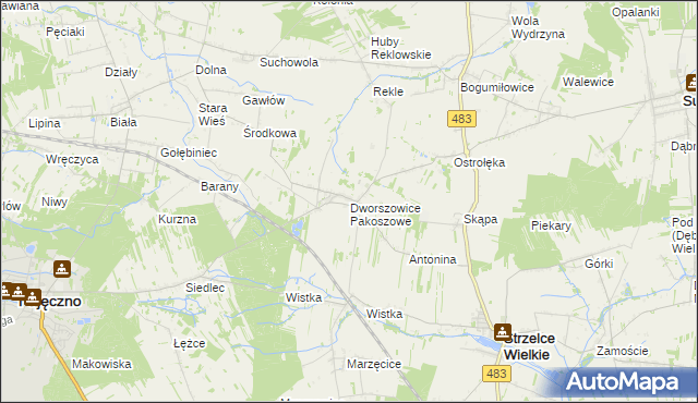 mapa Dworszowice Pakoszowe, Dworszowice Pakoszowe na mapie Targeo