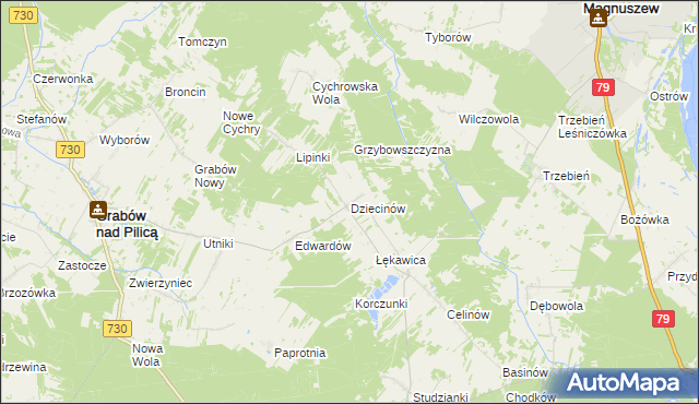 mapa Dziecinów gmina Grabów nad Pilicą, Dziecinów gmina Grabów nad Pilicą na mapie Targeo