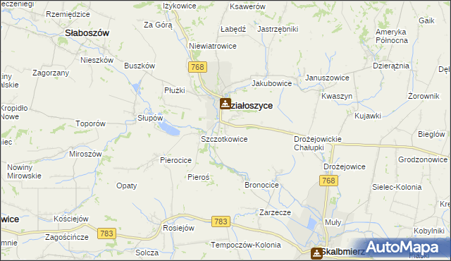 mapa Dziekanowice gmina Działoszyce, Dziekanowice gmina Działoszyce na mapie Targeo