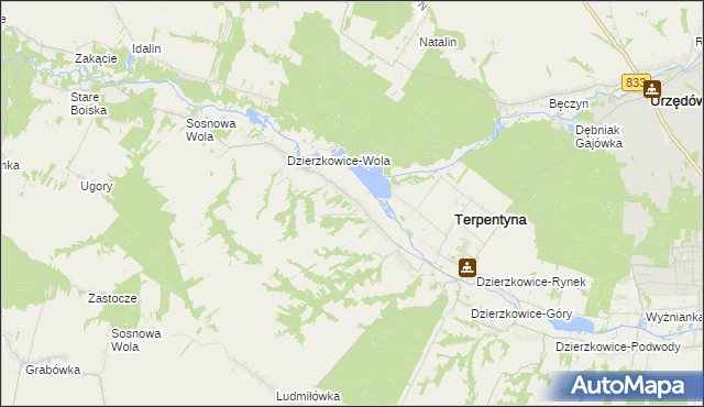 mapa Dzierzkowice-Zastawie, Dzierzkowice-Zastawie na mapie Targeo