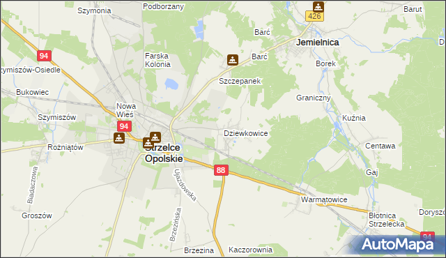 mapa Dziewkowice, Dziewkowice na mapie Targeo