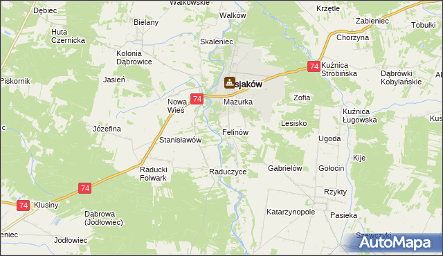 mapa Felinów gmina Osjaków, Felinów gmina Osjaków na mapie Targeo