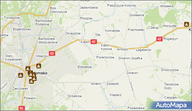 mapa Florentynów gmina Kodrąb, Florentynów gmina Kodrąb na mapie Targeo