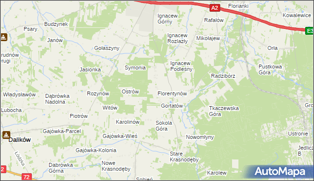 mapa Florentynów gmina Parzęczew, Florentynów gmina Parzęczew na mapie Targeo