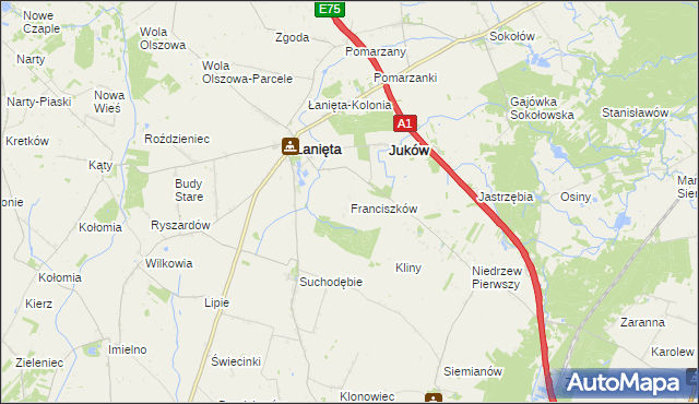 mapa Franciszków gmina Łanięta, Franciszków gmina Łanięta na mapie Targeo