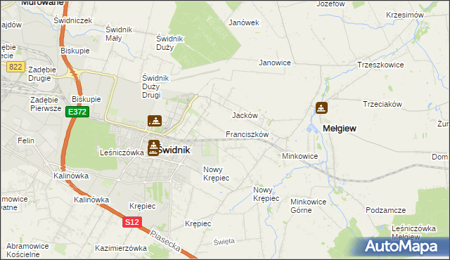 mapa Franciszków gmina Mełgiew, Franciszków gmina Mełgiew na mapie Targeo