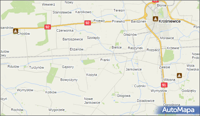 mapa Franki gmina Krośniewice, Franki gmina Krośniewice na mapie Targeo