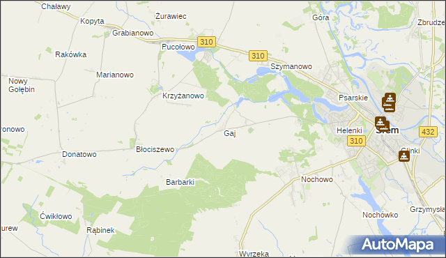 mapa Gaj gmina Śrem, Gaj gmina Śrem na mapie Targeo