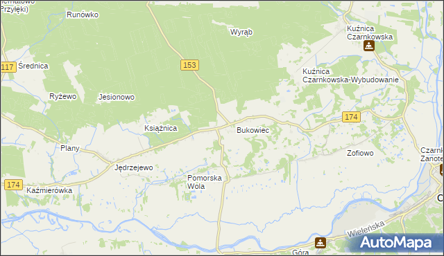 mapa Gajewo gmina Czarnków, Gajewo gmina Czarnków na mapie Targeo