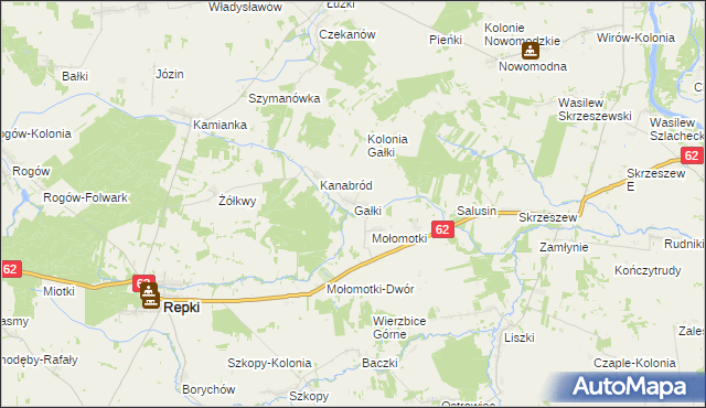 mapa Gałki gmina Repki, Gałki gmina Repki na mapie Targeo