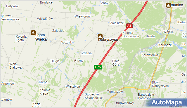 mapa Galonki gmina Dobryszyce, Galonki gmina Dobryszyce na mapie Targeo