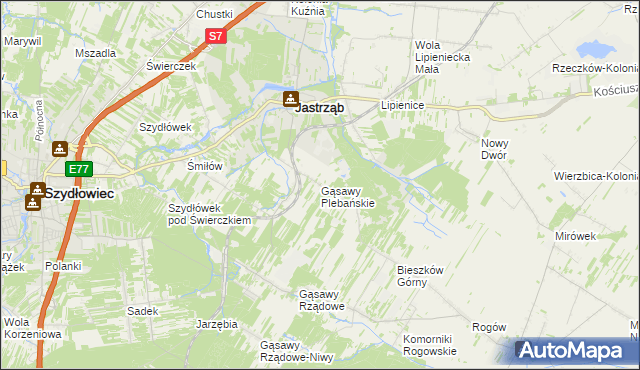 mapa Gąsawy Plebańskie, Gąsawy Plebańskie na mapie Targeo