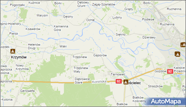 mapa Gąsiorów gmina Kościelec, Gąsiorów gmina Kościelec na mapie Targeo