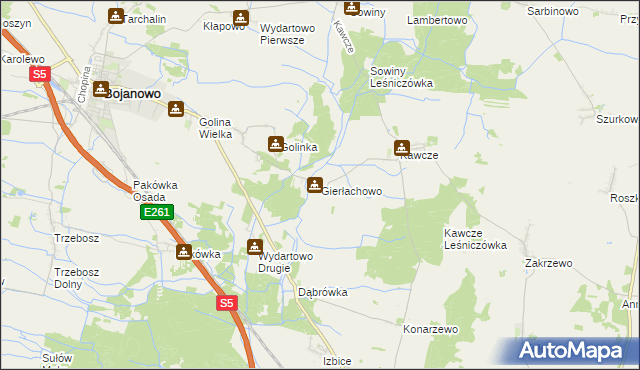 mapa Gierłachowo gmina Bojanowo, Gierłachowo gmina Bojanowo na mapie Targeo