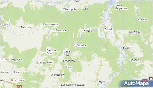 mapa Gilówka gmina Nowe Miasto nad Pilicą, Gilówka gmina Nowe Miasto nad Pilicą na mapie Targeo