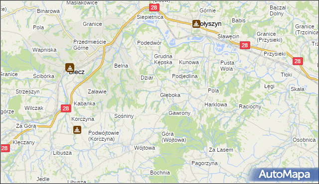 mapa Głęboka gmina Biecz, Głęboka gmina Biecz na mapie Targeo