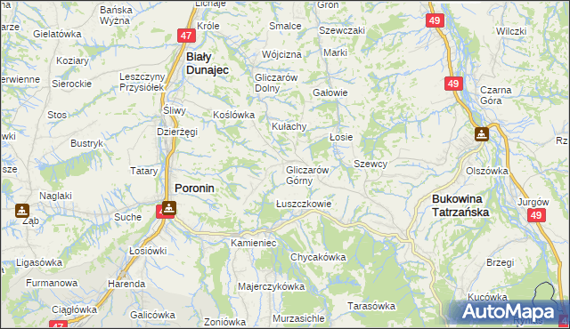 mapa Gliczarów Górny, Gliczarów Górny na mapie Targeo