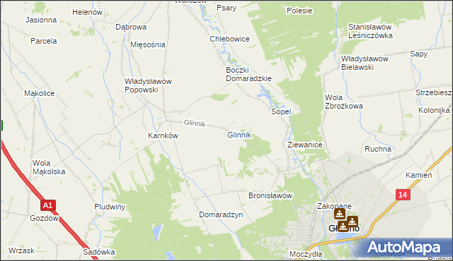 mapa Glinnik gmina Głowno, Glinnik gmina Głowno na mapie Targeo