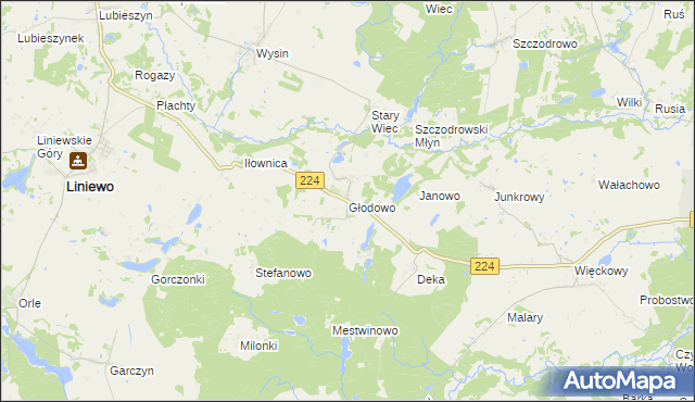 mapa Głodowo gmina Liniewo, Głodowo gmina Liniewo na mapie Targeo