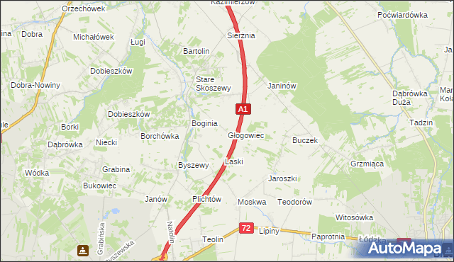 mapa Głogowiec gmina Nowosolna, Głogowiec gmina Nowosolna na mapie Targeo