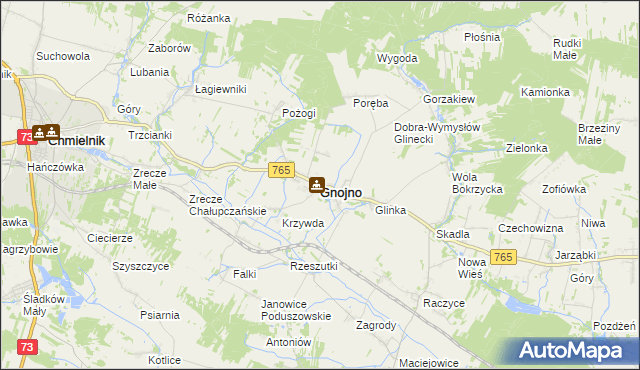 mapa Gnojno powiat buski, Gnojno powiat buski na mapie Targeo