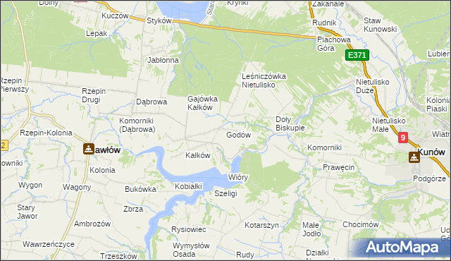 mapa Godów gmina Pawłów, Godów gmina Pawłów na mapie Targeo