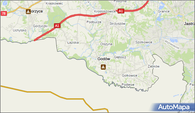 mapa Godów powiat wodzisławski, Godów powiat wodzisławski na mapie Targeo