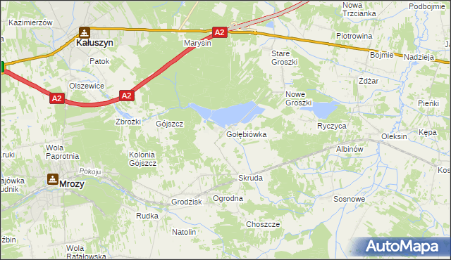 mapa Gołębiówka gmina Kałuszyn, Gołębiówka gmina Kałuszyn na mapie Targeo