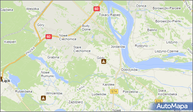 mapa Górki gmina Gąbin, Górki gmina Gąbin na mapie Targeo