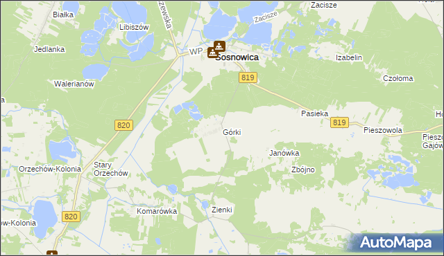 mapa Górki gmina Sosnowica, Górki gmina Sosnowica na mapie Targeo