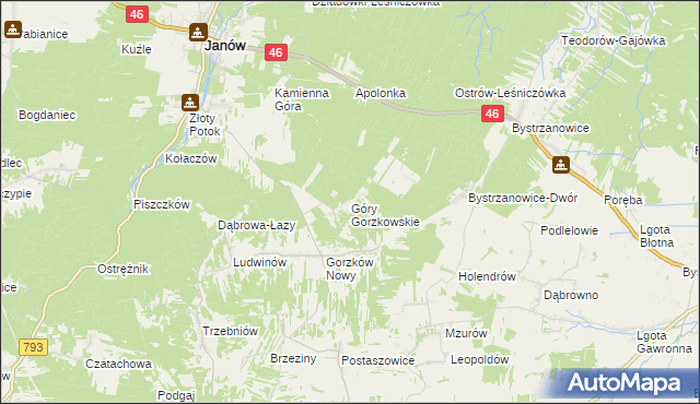 mapa Góry Gorzkowskie, Góry Gorzkowskie na mapie Targeo