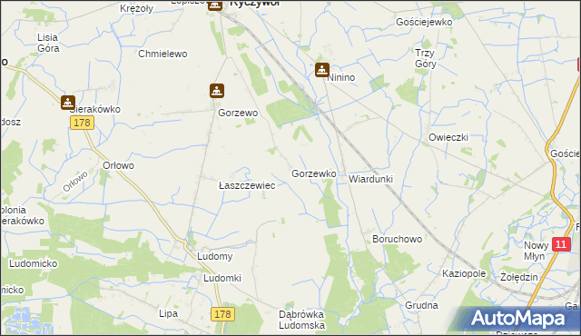 mapa Gorzewko, Gorzewko na mapie Targeo