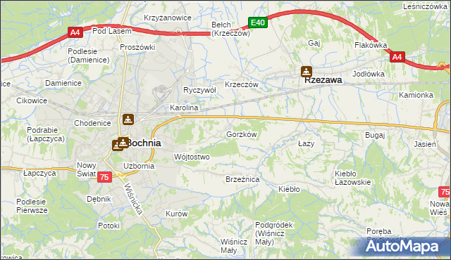 mapa Gorzków gmina Bochnia, Gorzków gmina Bochnia na mapie Targeo