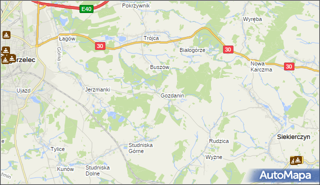 mapa Gozdanin gmina Zgorzelec, Gozdanin gmina Zgorzelec na mapie Targeo