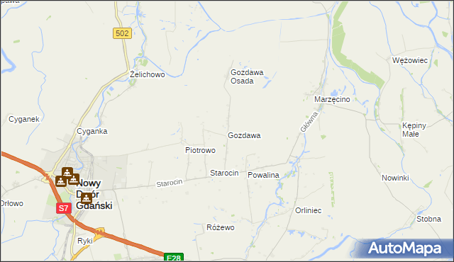 mapa Gozdawa gmina Nowy Dwór Gdański, Gozdawa gmina Nowy Dwór Gdański na mapie Targeo