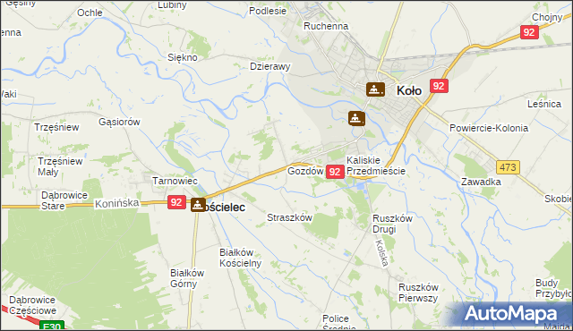 mapa Gozdów gmina Kościelec, Gozdów gmina Kościelec na mapie Targeo