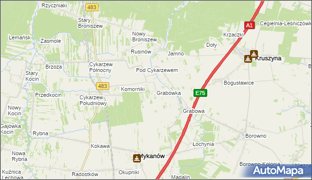 mapa Grabówka gmina Mykanów, Grabówka gmina Mykanów na mapie Targeo