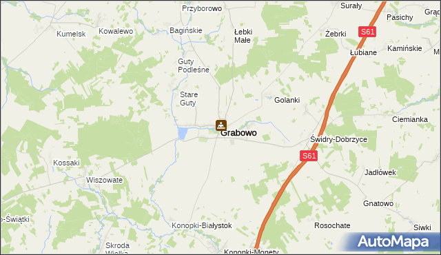 mapa Grabowo powiat kolneński, Grabowo powiat kolneński na mapie Targeo