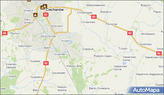 mapa Grędzice gmina Ciechanów, Grędzice gmina Ciechanów na mapie Targeo