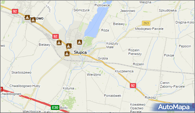 mapa Grobla gmina Słupca, Grobla gmina Słupca na mapie Targeo