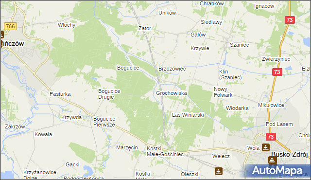 mapa Grochowiska gmina Pińczów, Grochowiska gmina Pińczów na mapie Targeo