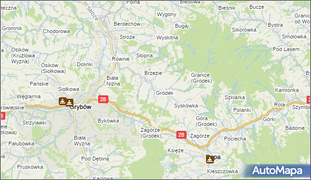 mapa Gródek gmina Grybów, Gródek gmina Grybów na mapie Targeo