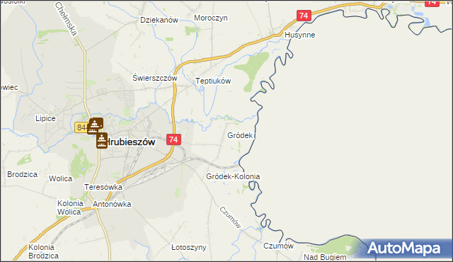 mapa Gródek gmina Hrubieszów, Gródek gmina Hrubieszów na mapie Targeo