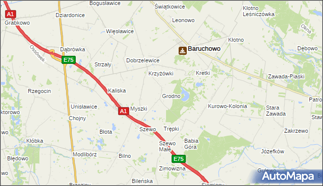 mapa Grodno gmina Baruchowo, Grodno gmina Baruchowo na mapie Targeo