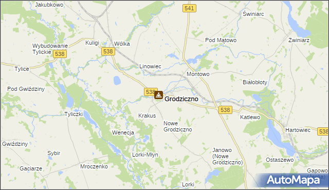 mapa Grodziczno powiat nowomiejski, Grodziczno powiat nowomiejski na mapie Targeo