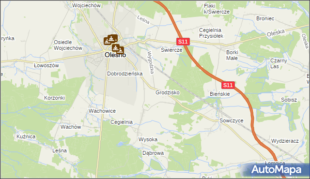 mapa Grodzisko gmina Olesno, Grodzisko gmina Olesno na mapie Targeo