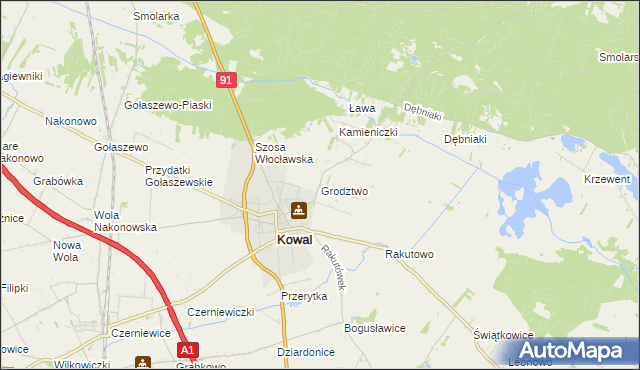 mapa Grodztwo gmina Kowal, Grodztwo gmina Kowal na mapie Targeo