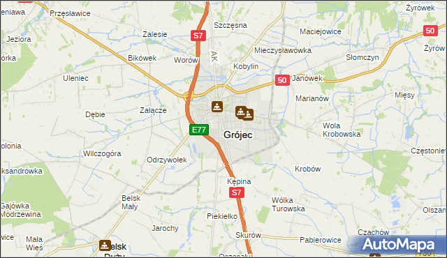 mapa Grójec, Grójec na mapie Targeo